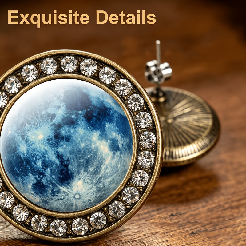 2pcs Translucent Glass-inlaid Stud Earrings, Ancient Meteor Crater Design